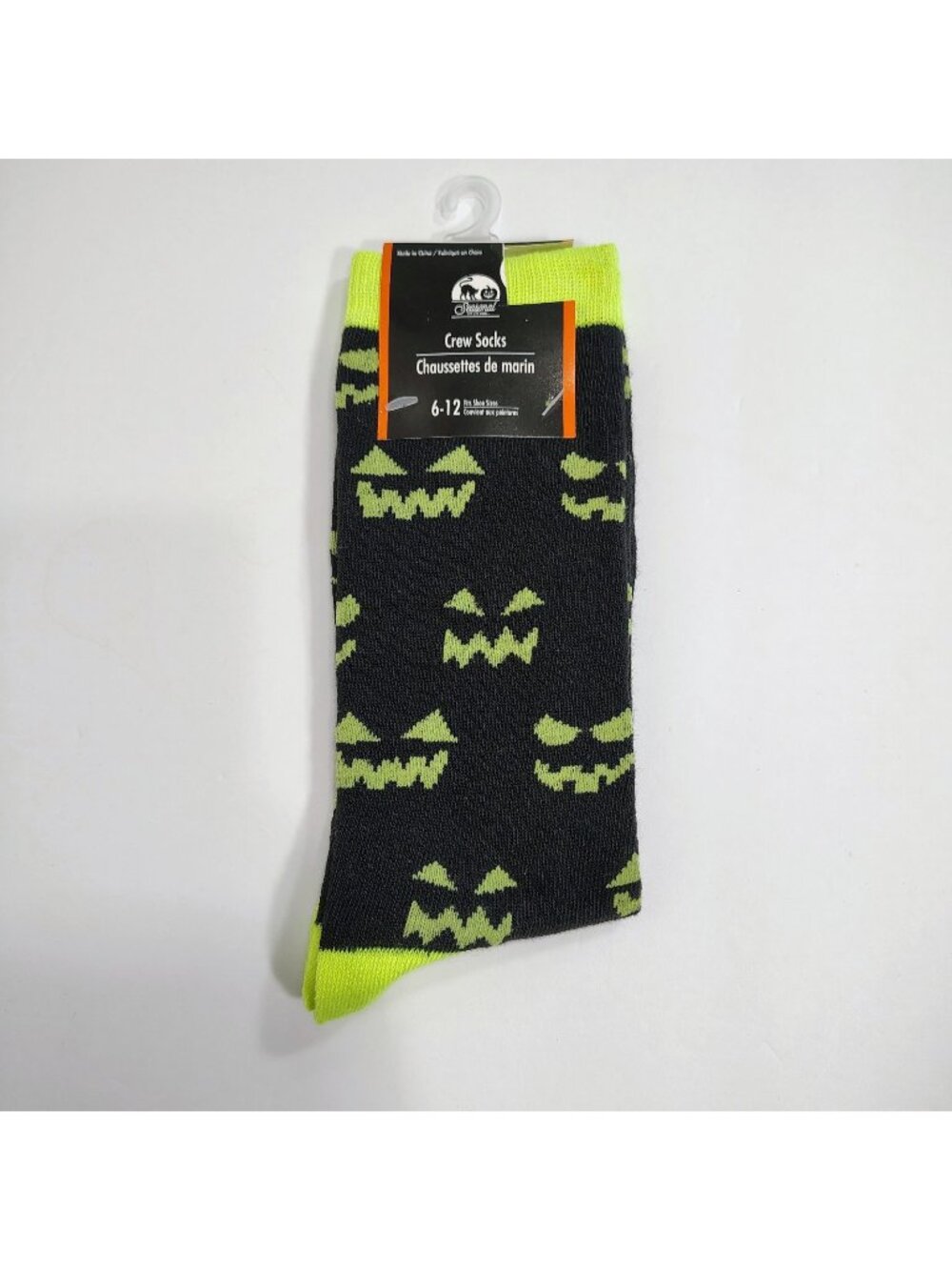 Halloween Womens Crew Socks Size 6-12 Black Yellow Jack O Lantern Face